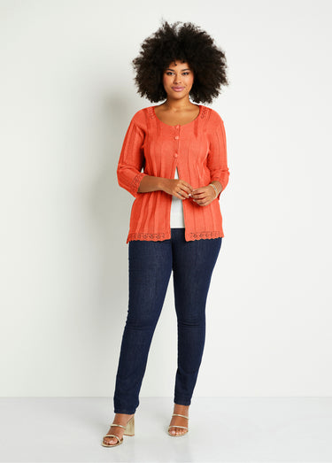 Cardigan boutonnée long ajouré Corail