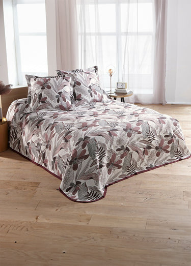 Couvre lit jacquard végétal réversible Ivoire/Prune