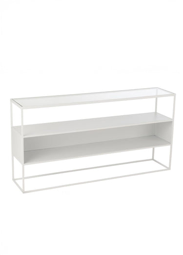 Console en métal et plateau verre, clair Blanc