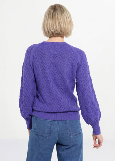 Pull doux court col rond uni ajouré Violet