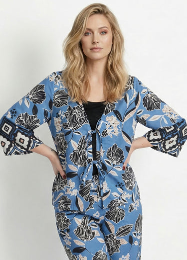 Tunique satinée, motif fleurs d'Orient Bleu Imprime