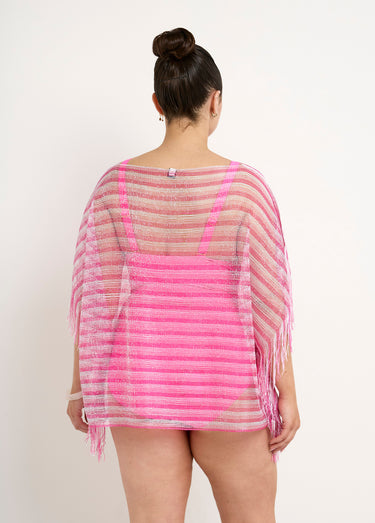 Tunique de plage rayé avec fil métallisé Fuchsia