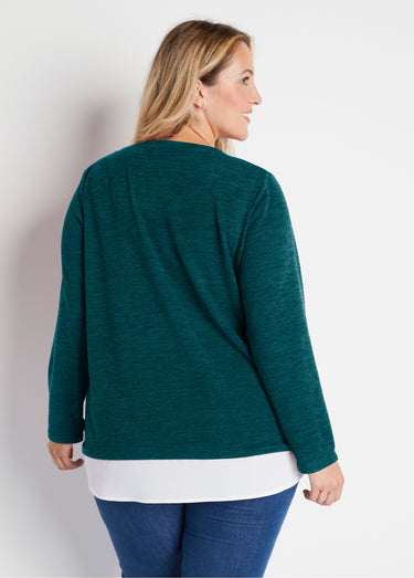 T-shirt mi-long effet 2 en 1 Emeraude