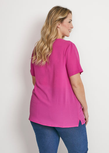 Tunique ample mi-longue en tissu crêpe Uni Fuchsia