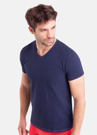 T-shirt col V manches courtes Marine