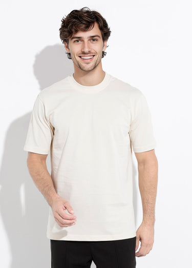 T-shirt col rond en coton épais Beige