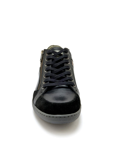Baskets en cuir multimatières lacets et zip Noir