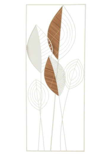 Décoration murale feuilles métal et bois Blanc