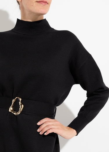 Robe pull col montant ceinture métal Noir