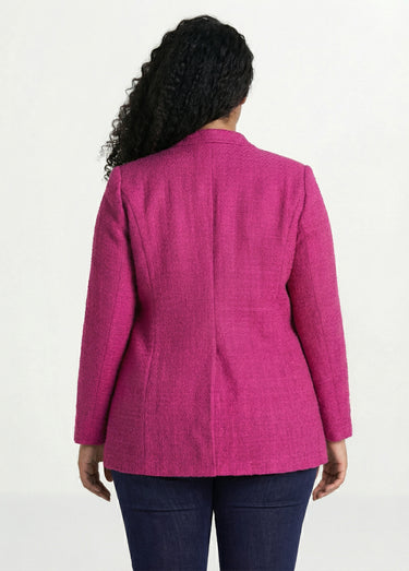 Veste droite boutonnée tissu natté col tailleur Fuchsia