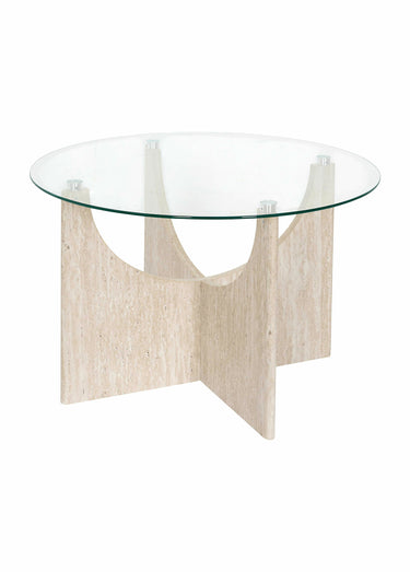 Table basse en verre et effet pierre Blanc/Beige