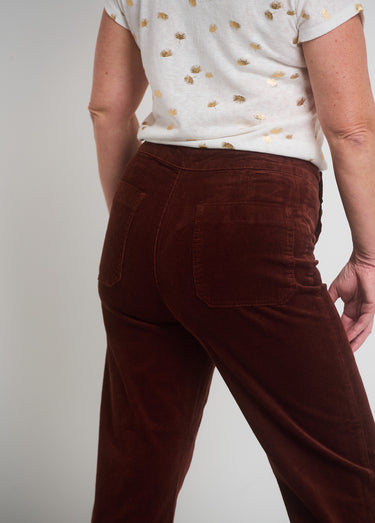 Pantalon à pont en velours coupe flare Marron