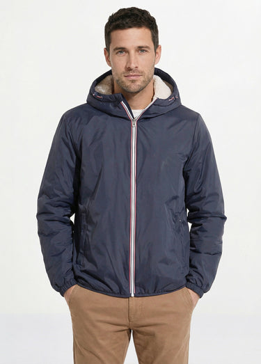 Parka courte chaude fourrée déperlante Marine/Ecru