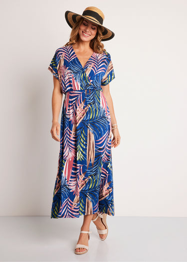 Robe longue évasée imprimé tropical Imp Bleu