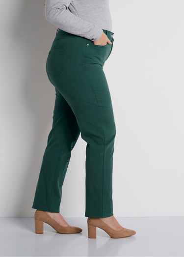 Pantalon droit 5 poches coton stretch Vert