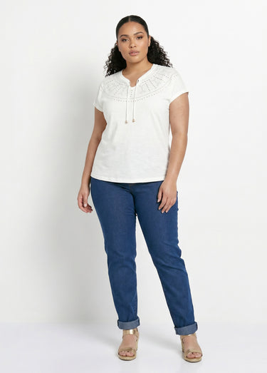 T-shirt court uni clouté maille flammée Blanc Casse