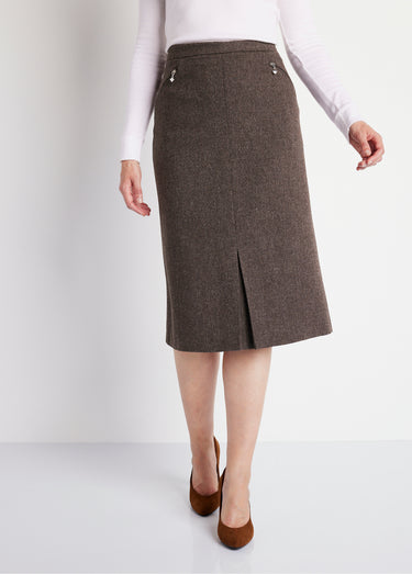 Jupe chevrons ou chiné longueur 70 cm avec laine Chine Marron