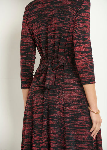 Robe décolleté V drapé maille métallisée Rouge