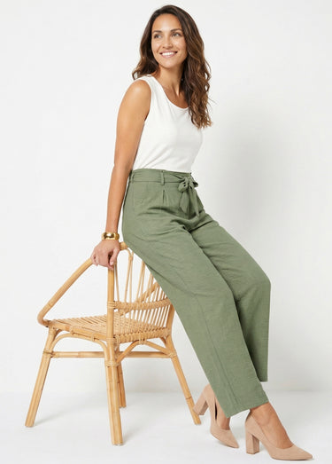 Pantalon large fluide semi élastiqué Vert Sauge