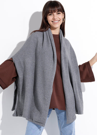 Poncho cape chaud maille avec laine Gris