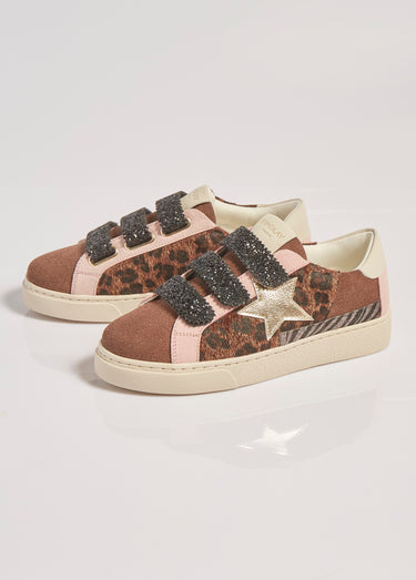Sneakers multimatières à scratchs Rose
