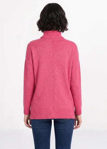 Pull-tunique chaud moucheté col roulé Fuchsia