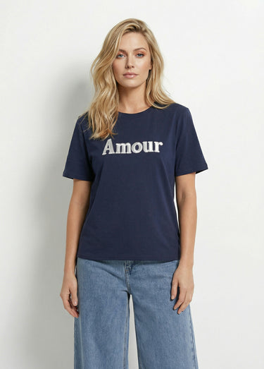 T-shirt coton avec inscription Amour Marine / Blanc