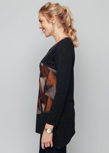 Tunique graphique avec collier fantaisie Noir/Noisette