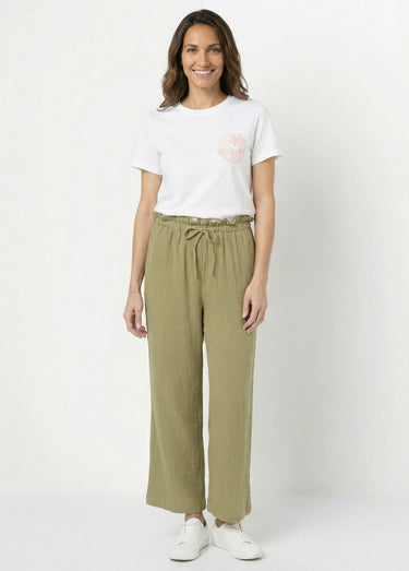 Pantalon large tendance, gaze de coton Kaki