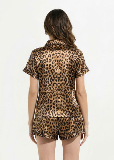 Pyjama short satin sexy motif léopard Leopard
