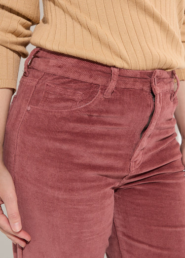 Jean 5 poches en velours, coupe droite Rose