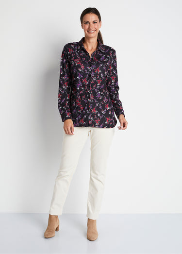 Chemisier fleuri maille chaude Imprimé noir