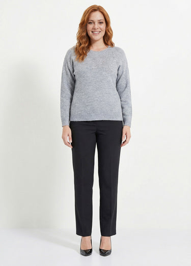Pull doux col rond avec strass et sequins Gris