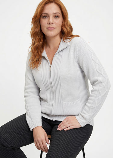 Gilet zippé uni mi-long maille épaisse Argent