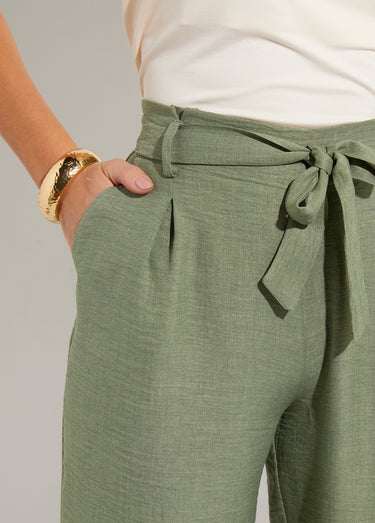 Pantalon large fluide semi élastiqué Vert Sauge