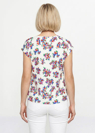 T-shirt blousant col bijou fleuri Fond Blanc