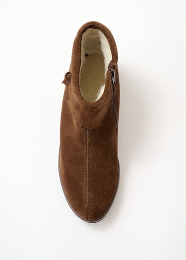 Boots zippées fourrées largeur confort cuir velours Marron