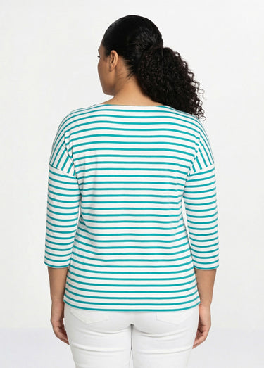 T-shirt marinière rayé manches 3/4 Blanc/Aqua