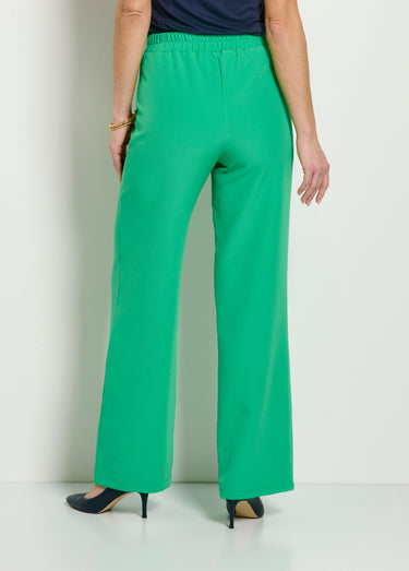 Pantalon large uni taille semi-élastiquée Vert