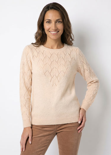 Pull doux uni col rond maille fantaisie Beige