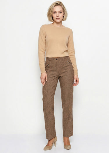 Pantalon droit chevrons ou chiné entrejambe 70 cm Chevrons Marron