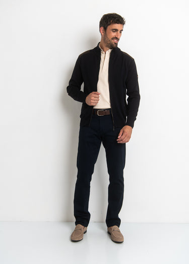 Pull maille zippé avec col montant Marine