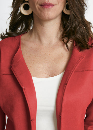 Veste sans col en tissu suédé Orange