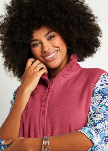 Blouson zippé sans manches polaire Framboise