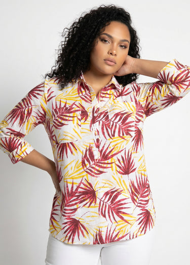 Chemisier boutonné long coton imprimé Imprime Rouge