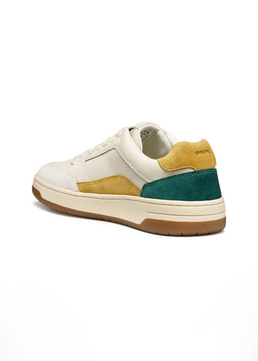 Baskets multicolores cuir lisse et suédé Beige/Moutarde/Vert