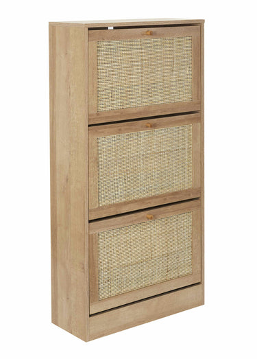 Meuble à chaussures en bois et cannage Marron