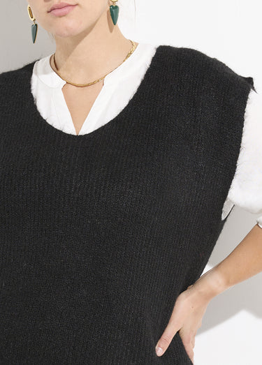 Pull sans manches chaud maille mousseuse Noir