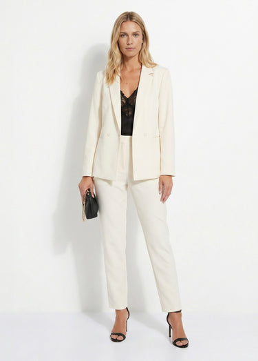 Veste tailleur unie fluide double boutonnage Ivoire
