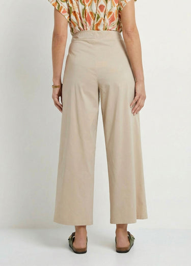 Pantalon droit à pinces ceinture élastiquée Beige